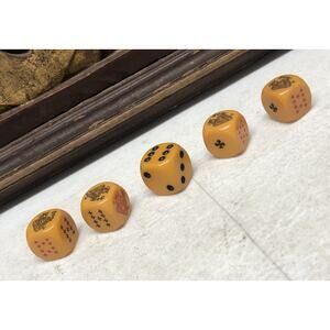 Lot of 5 Butterscotch Bakelite Dice - 4x Poker Dice + 1x Regular Dice = 5 Total